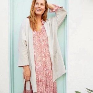 Anthropologie DONNI Relaxed Open-Front Grey Ribbed Cardigan